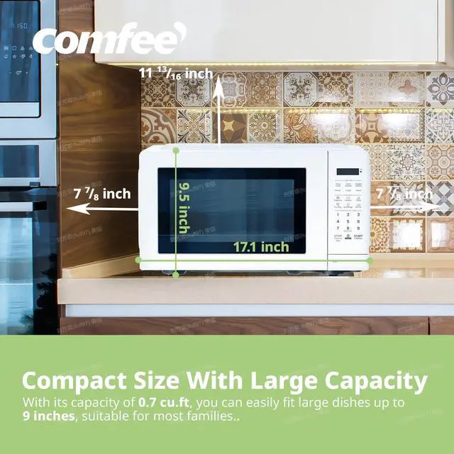 Alt view image 3 of 7 - Comfee' Compact 700W Countertop Microwave Oven, 0.7 Cu Ft, Mute Function, Eco Mode, and Easy One-Touch Buttons, Ideal for Daily Cooking Needs, White