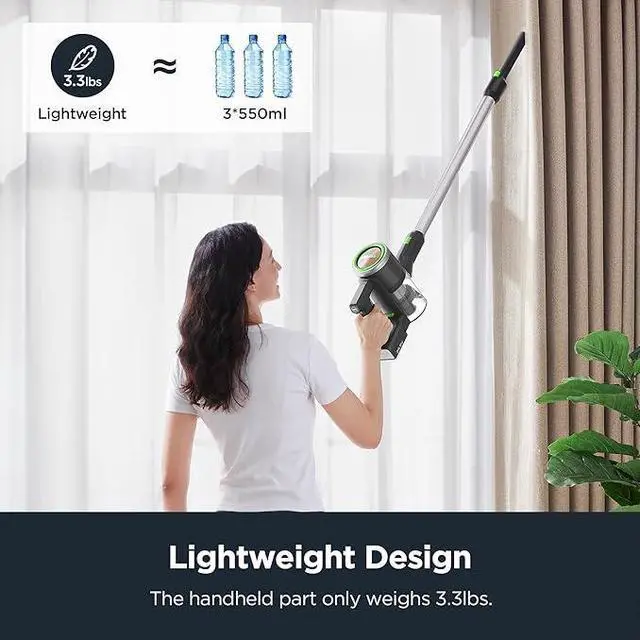 Alt view image 4 of 5 - Eureka Lightweight Cordless Stick Vacuum Cleaner Convenient for Hard Floors, Rechargeable Handheld Cleaner, RapidClean Ultra NEC370GR, Moss Green, LED Headlights