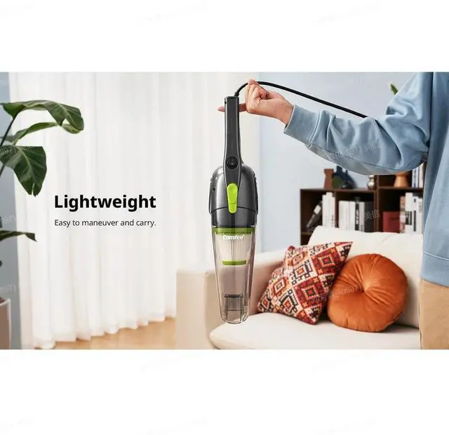 Alt view image 3 of 5 - Comfee' Home Lightweight Mini Cleaner for Carpet and Hard Floor Corded Stick Vacuum with Powerful Suction for Multi-Surfaces, 3-in-1 Handheld Vac, Dark Grey & Green