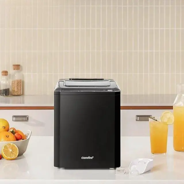 Alt view image 2 of 7 - Comfee' Countertop Ice Maker, Compact Portable Self-Cleaning Ice Machine, 2 Sizes of Bullet Ice, 22lbs in 24Hrs, 9 Ice Cubes in 8 Mins, with Ice Scoop, Basket