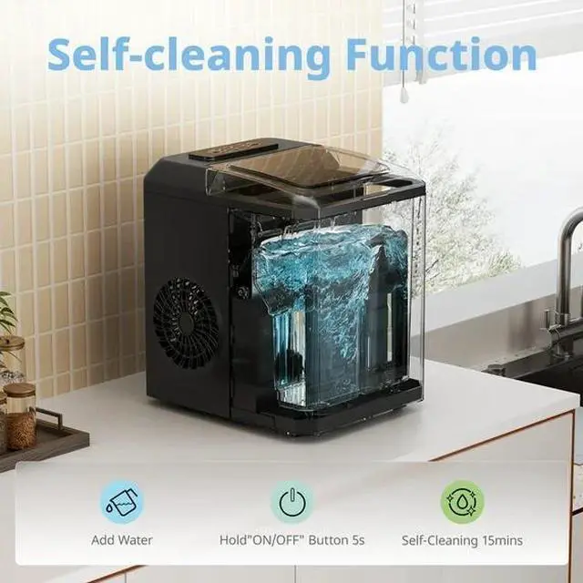 Alt view image 6 of 7 - Comfee' Countertop Ice Maker, Compact Portable Self-Cleaning Ice Machine, 2 Sizes of Bullet Ice, 22lbs in 24Hrs, 9 Ice Cubes in 8 Mins, with Ice Scoop, Basket