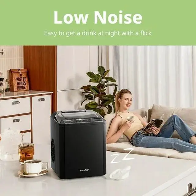 Alt view image 7 of 7 - Comfee' Countertop Ice Maker, Compact Portable Self-Cleaning Ice Machine, 2 Sizes of Bullet Ice, 22lbs in 24Hrs, 9 Ice Cubes in 8 Mins, with Ice Scoop, Basket