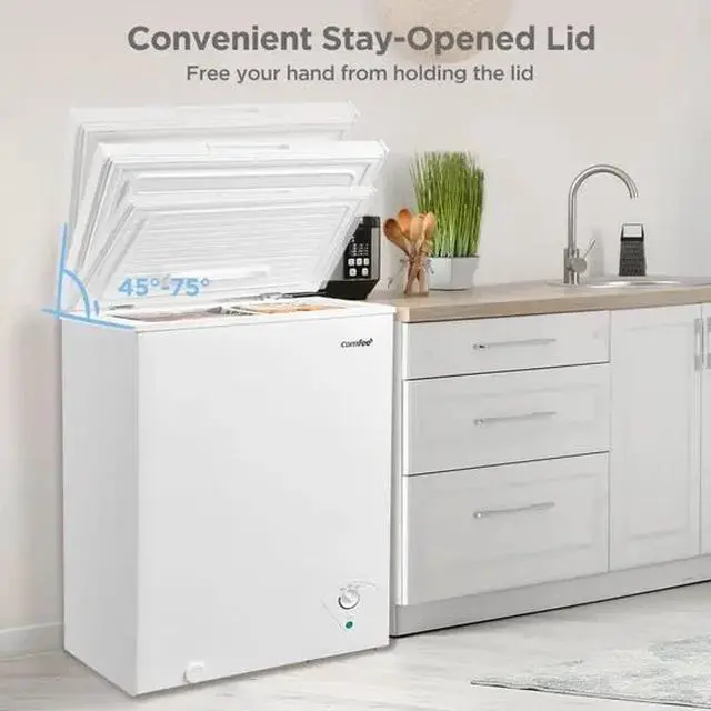 Alt view image 3 of 7 - COMFEE' Compact Freezer 3.5 cu ft Chest Freezer, Mini Freezer with Adjustable Temperature, Removable Storage Basket, Energy Saving, White