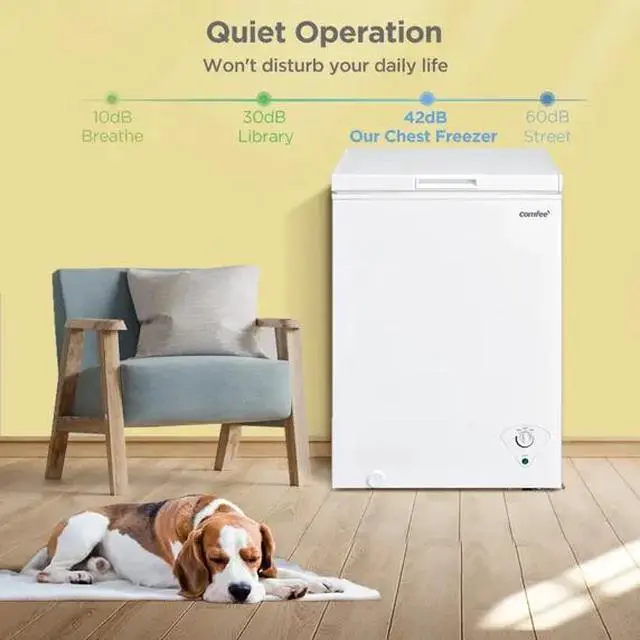 Alt view image 5 of 7 - COMFEE' Compact Freezer 3.5 cu ft Chest Freezer, Mini Freezer with Adjustable Temperature, Removable Storage Basket, Energy Saving, White