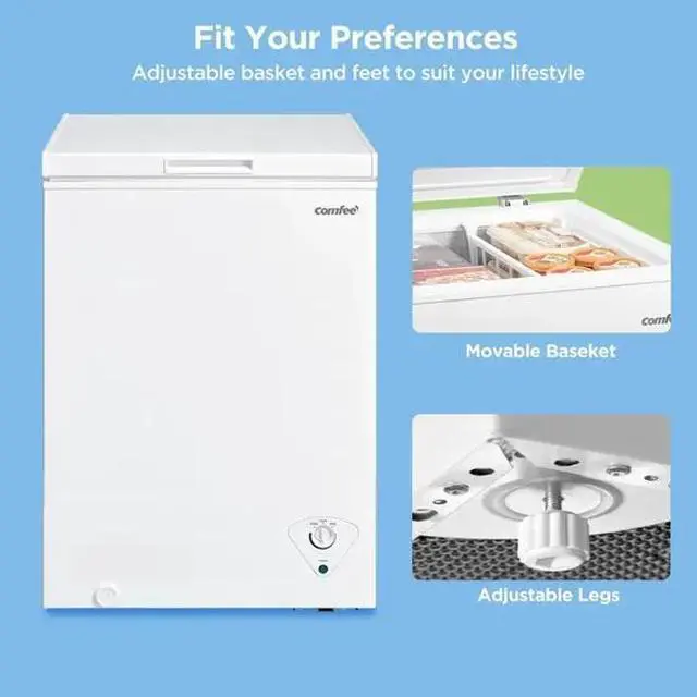 Alt view image 7 of 7 - COMFEE' Compact Freezer 3.5 cu ft Chest Freezer, Mini Freezer with Adjustable Temperature, Removable Storage Basket, Energy Saving, White