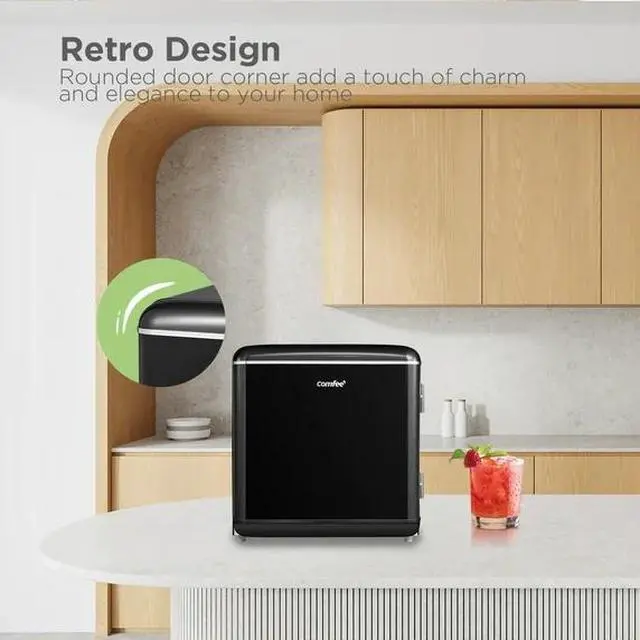 Alt view image 3 of 7 - Comfee' 1.7 Cu.Ft Mini Fridge, Compact Retro Refrigerator, Energy Saving, Low Noise, Adjustable Thermostat, Single Door Small Fridge with Chiller Box for Bedroom, Office