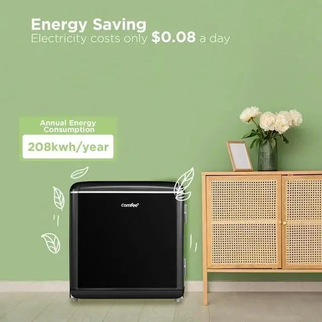 Alt view image 5 of 7 - Comfee' 1.7 Cu.Ft Mini Fridge, Compact Retro Refrigerator, Energy Saving, Low Noise, Adjustable Thermostat, Single Door Small Fridge with Chiller Box for Bedroom, Office