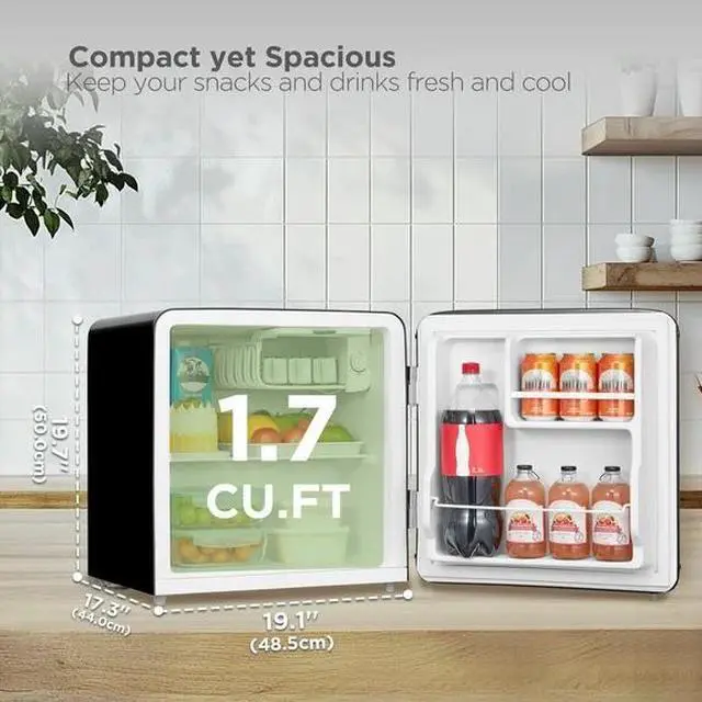 Alt view image 6 of 7 - Comfee' 1.7 Cu.Ft Mini Fridge, Compact Retro Refrigerator, Energy Saving, Low Noise, Adjustable Thermostat, Single Door Small Fridge with Chiller Box for Bedroom, Office