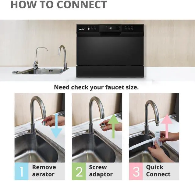 Alt view image 3 of 7 - COMFEE' Countertop Dishwasher, Energy Star Portable Dishwasher, 6 Place Settings & 8 Washing Programs, Speed, Baby-Care, ECO& Glass, Dish Washer for Dorm, RV& Apartment, Black