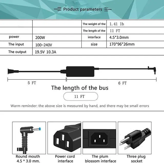 Alt view image 5 of 7 - Silm 19.5V 10.3A 200W AC Adapter for HP ZBook 17 G3 17 G4 HSTNN-CA16, HSTNN-DA24, ADP-200CB BA, 608431-001, 609945-001, 608431-002, 677764-002, 644698-003, 645154-001, Laptop Charger Supply Power Cord