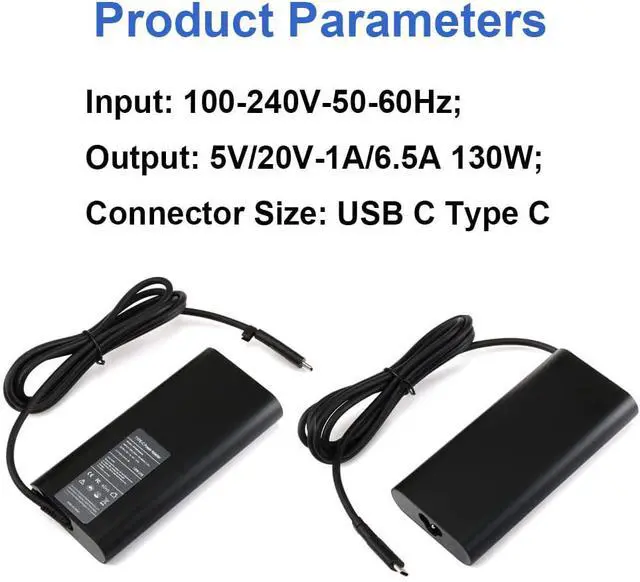 Alt view image 3 of 6 - 130W USB C Type C Adapter Laptop Charger Compatible with Dell XPS 15 2in1 9575 Precision 5530 2in1 5550 5750 3560 3550 3551 Latitude 7410 7310 7210 9410 9510 9575 5420 5520 5510 Power Supply Cord