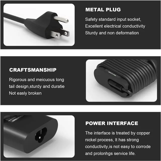 Alt view image 2 of 6 - 65W 45W USB Type C Laptop Charger for Dell Latitude 5520 5420 7400 7420 7370 5289 5290 7410 5285 7275 XPS 13 9360 9365 9380 9370 9350 LA65NM170 02YK0F 0M1WCF Chromebook 3100 3400 AC Adapter Power Cord