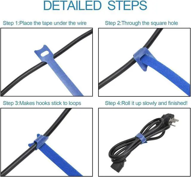 Alt view image 5 of 7 - 60PCS Fastening Cable Ties Reusable Premium 6-Inch Adjustable Cord Ties Microfiber Cloth Cable Management Straps Hook Loop Cord Organizer Wire Ties Reusable (Assorted Colors)