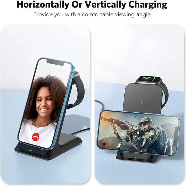 Alt view image 3 of 7 - Wireless Charger, 3 in 1 15W Wireless Charger Stand Compatible with iPhone 12/12Pro/11/11Pro/Max/XR/XS Max/X iWatch 6/SE/5/4/3/2/1/AirPods, Samsung Galaxy S21/S20/S20+/S10