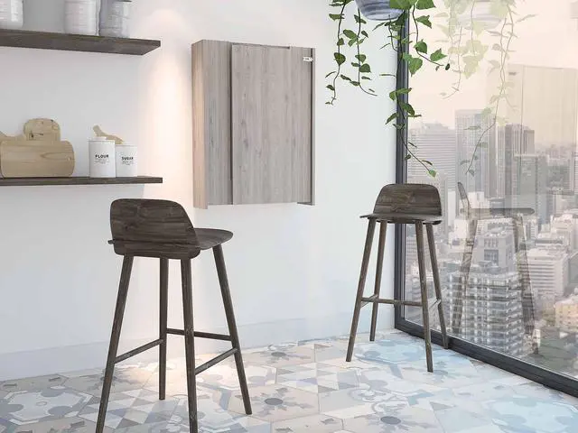 Main image of FM FURNITURE Dalton Foldable Desk, For An Office Or Home Office, With 7 shelves, Wall Mounted, light gray Finish, Particle Board, Easy To Assamble.