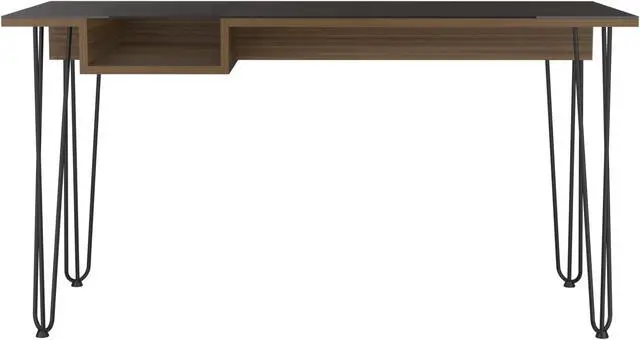 Alt view image 5 of 7 - FM FURNITURE Kyoto 140 Desk, For An Office Or Home Office, Abstrac Steel Legs, Mahogany Finish, Particle Board, Pore texture, Easy To Assamble.