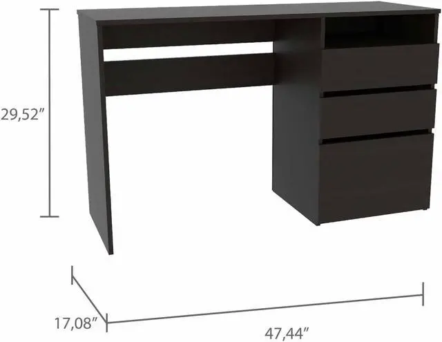 Alt view image 5 of 6 - FM FURNITURE Louisiana Computer Desk,  For An Office Or Home Office, With 3 Drawers, And 1 Shelf, Black Wengue Finish, Particle Board, Wood Texture, Easy To Assamble.