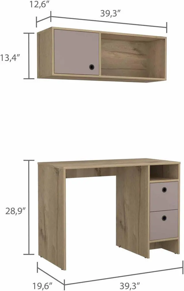 Alt view image 6 of 6 - FM FURNITURE Tokyo Office Set, For An Office Or Home Office, 3 Drawers, 1  Shelf, Separated Complement, Modern Desing, Light Oak- Taupe Finish, Particle Board, Pore-Mate Texture, Easy To Assamble.