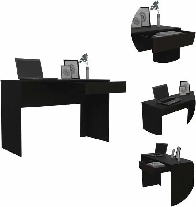Alt view image 3 of 7 - FM FURNITURE Tampa Computer Desk One Drawer,  For An Office Or Home Office, Black Wengue Finish, Particle Board, Wood Texture, Easy To Assamble.