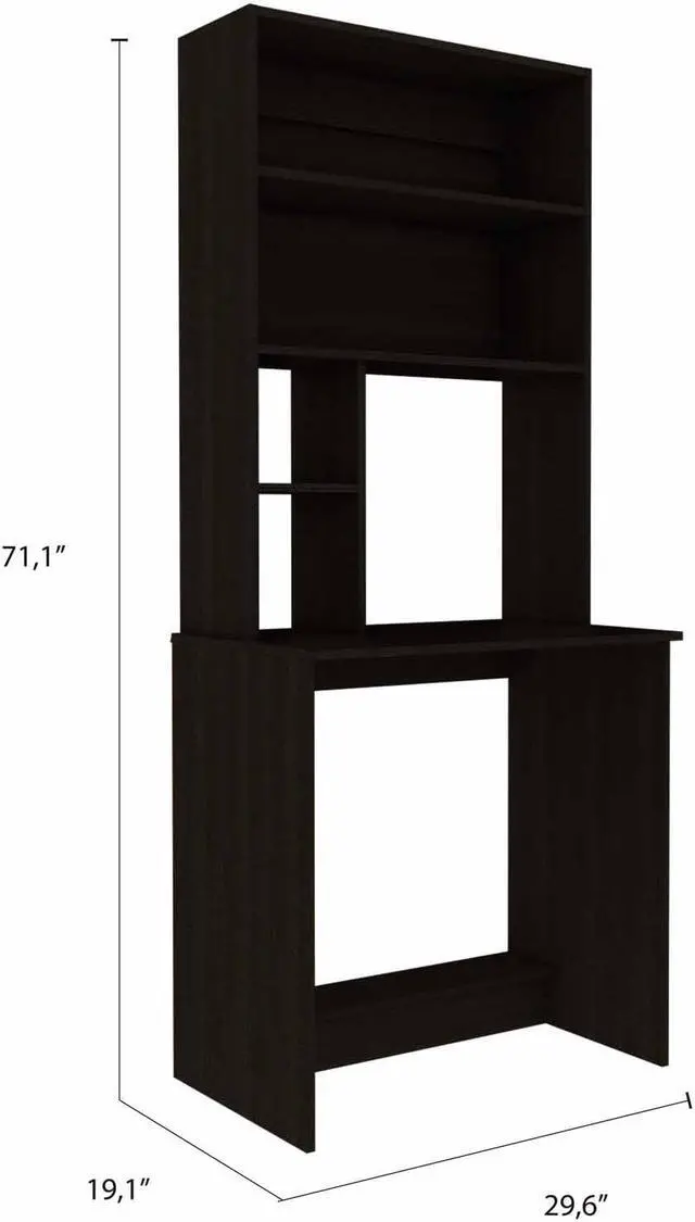 Alt view image 6 of 7 - FM FURNITURE Sawgrass computer desk with Hutch, For An Office Or Home Office, With 4 Shelves, Black Wengue Finish, Particle Board, Wood Texture, Easy To Assamble.