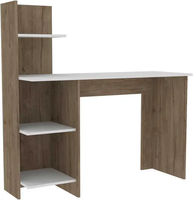 Alt view image 2 of 7 - FM FURNITURE Tocoa Desk White, For An Office Or Home Office, With 4 Shelves, White- Pine finish, Particle Board, Easy To Assamble.