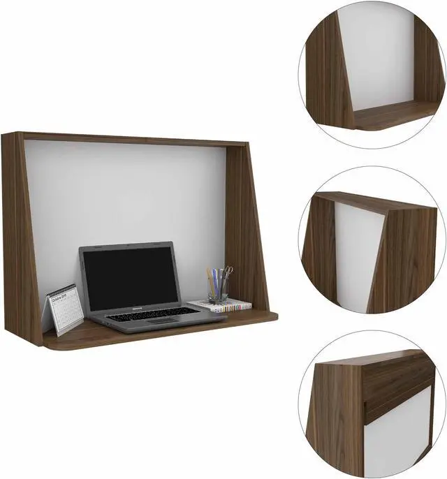 Alt view image 5 of 8 - FM FURNITURE Roma Wall Desk, For An Office Or Home Office, Mahogany - Glossy White Finish, Particle Board, Pore Soft Texture, Easy To Assamble.