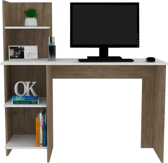 Alt view image 4 of 7 - FM FURNITURE Tocoa Desk White, For An Office Or Home Office, With 4 Shelves, White- Pine finish, Particle Board, Easy To Assamble.