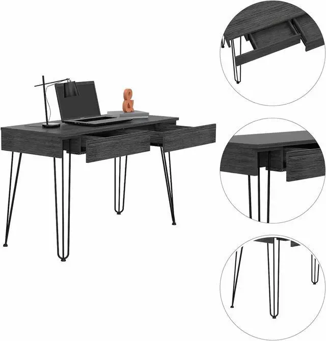 Alt view image 3 of 7 - FM FURNITURE Oakland Desk,  For An Office Or Home Office, With 2 Drawers, Gray Oak Finish, Particle Board, Pore-Soft Texture, Easy To Assamble.