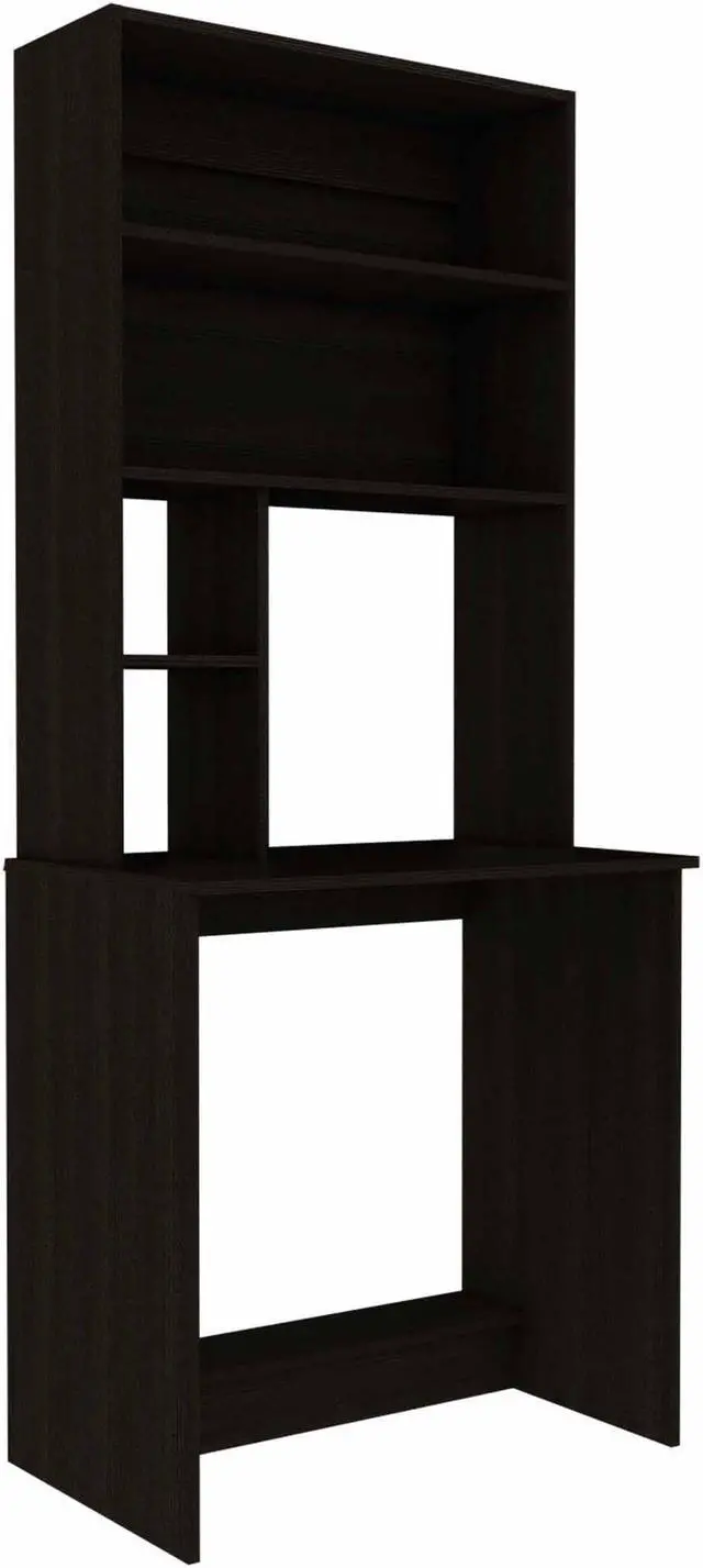 Alt view image 5 of 7 - FM FURNITURE Sawgrass computer desk with Hutch, For An Office Or Home Office, With 4 Shelves, Black Wengue Finish, Particle Board, Wood Texture, Easy To Assamble.