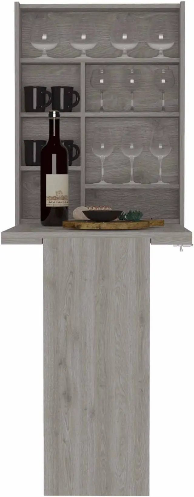 Alt view image 4 of 7 - FM FURNITURE Dalton Foldable Desk, For An Office Or Home Office, With 7 shelves, Wall Mounted, light gray Finish, Particle Board, Easy To Assamble.