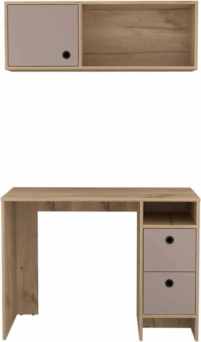 Alt view image 4 of 6 - FM FURNITURE Tokyo Office Set, For An Office Or Home Office, 3 Drawers, 1  Shelf, Separated Complement, Modern Desing, Light Oak- Taupe Finish, Particle Board, Pore-Mate Texture, Easy To Assamble.