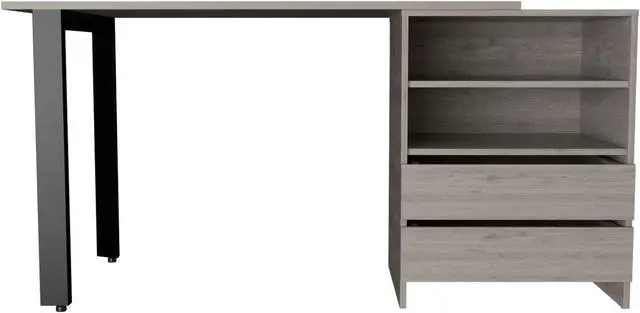 Alt view image 5 of 7 - FM FURNITURE Praga 120 Desk, For An Office Or Home Office, With 2 Drawer, 2 Shelves, Light Gray Finish, Particle Board, Wood Texture, Easy To Assamble.