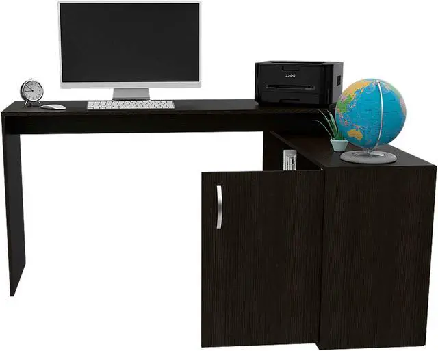 Alt view image 4 of 6 - FM FURNITURE Dallas L-Shaped Home Office Desk, For An Office Or Home Office, With 2 Shelves, 1 Drawer, Black Wengue Finish, Particle Board, Easy To Assamble.