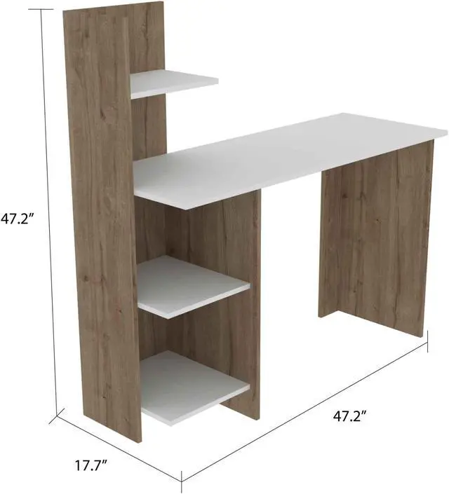 Alt view image 5 of 7 - FM FURNITURE Tocoa Desk White, For An Office Or Home Office, With 4 Shelves, White- Pine finish, Particle Board, Easy To Assamble.