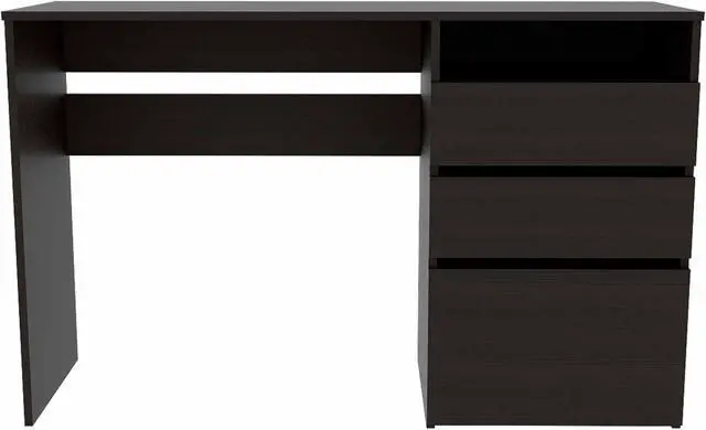 Alt view image 3 of 6 - FM FURNITURE Louisiana Computer Desk,  For An Office Or Home Office, With 3 Drawers, And 1 Shelf, Black Wengue Finish, Particle Board, Wood Texture, Easy To Assamble.