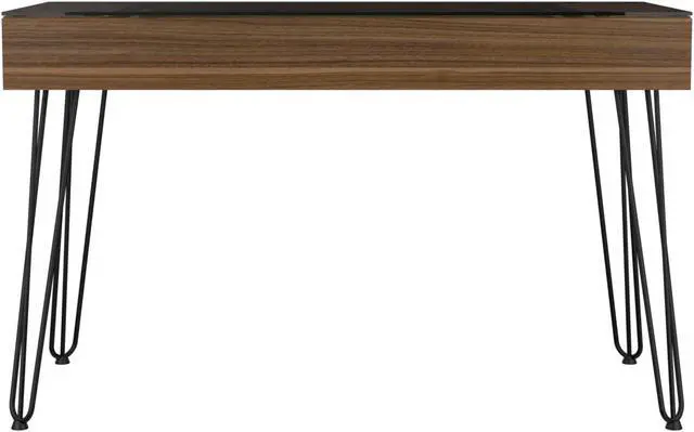 Alt view image 6 of 7 - FM FURNITURE Kyoto 120 Desk, For An Office Or Home Office, Abstract Steel Legs, 1  Drawer, Mahonany Finish, Pore Texture, Particle Board, Easy To Assamble.