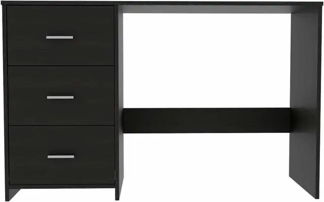 Alt view image 4 of 6 - FM FURNITURE Berlin Three Drawers Desk, For An Office Or Home Office, With 3 Drawers, And A Table Top, Classic, Elegant, Black Wengue Finish, Particle Board, Easy To Assamble.
