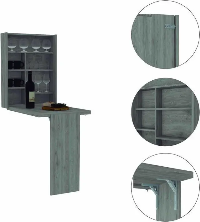 Alt view image 3 of 7 - FM FURNITURE Dalton Foldable Desk, For An Office Or Home Office, With 7 shelves, Wall Mounted, light gray Finish, Particle Board, Easy To Assamble.