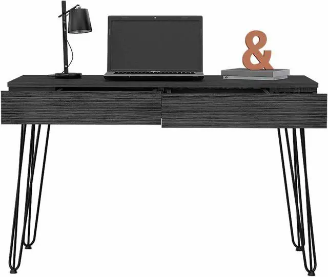 Alt view image 5 of 7 - FM FURNITURE Oakland Desk,  For An Office Or Home Office, With 2 Drawers, Gray Oak Finish, Particle Board, Pore-Soft Texture, Easy To Assamble.
