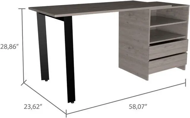 Alt view image 6 of 7 - FM FURNITURE Praga 120 Desk, For An Office Or Home Office, With 2 Drawer, 2 Shelves, Light Gray Finish, Particle Board, Wood Texture, Easy To Assamble.