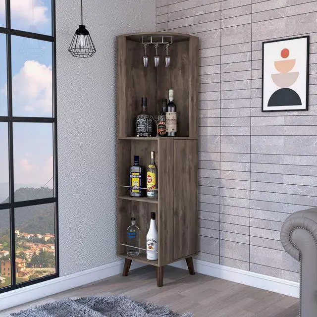 Main image of Quinn Corner Bar Cabinet, Two External Shelves, One Drawer, Rack
