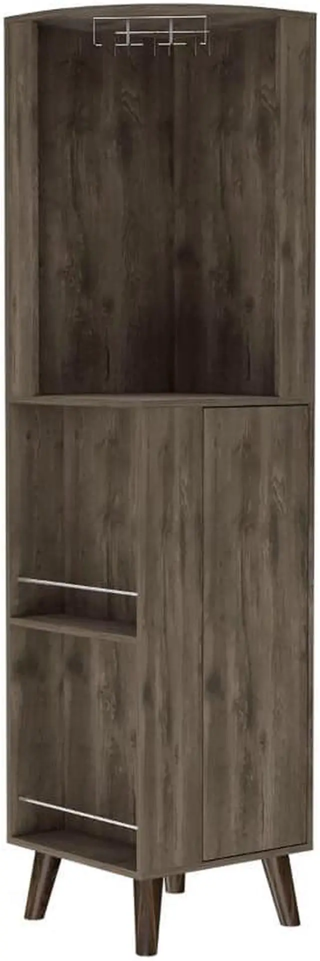 Alt view image 4 of 6 - Quinn Corner Bar Cabinet, Two External Shelves, One Drawer, Rack