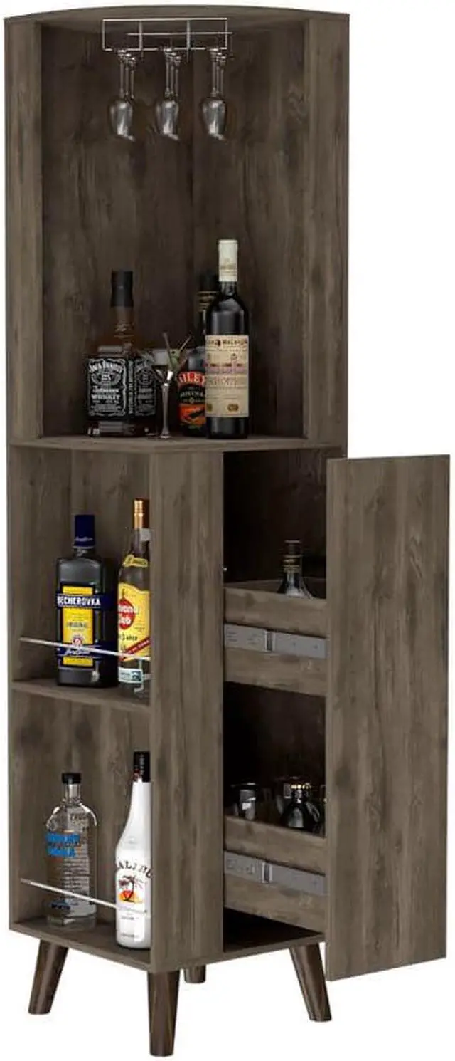Alt view image 5 of 6 - Quinn Corner Bar Cabinet, Two External Shelves, One Drawer, Rack
