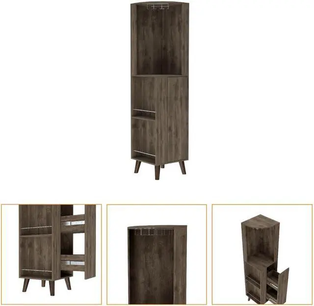 Alt view image 3 of 6 - Quinn Corner Bar Cabinet, Two External Shelves, One Drawer, Rack