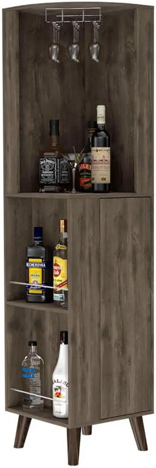 Alt view image 6 of 6 - Quinn Corner Bar Cabinet, Two External Shelves, One Drawer, Rack