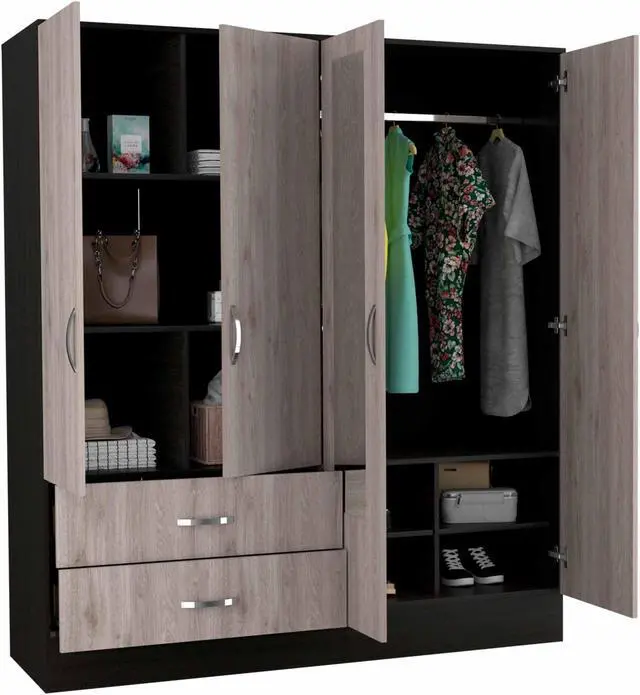 Alt view image 4 of 6 - Florencia L Mirrored Armoire, Two Cabinets With Divisions, Two Drawers