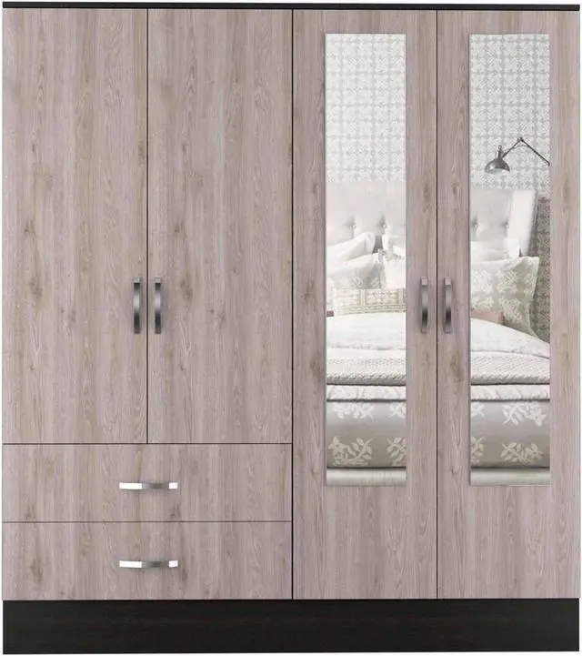 Alt view image 5 of 6 - Florencia L Mirrored Armoire, Two Cabinets With Divisions, Two Drawers