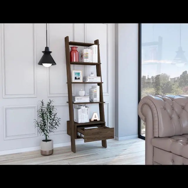 Alt view image 2 of 6 - Hamburg Ladder Bookcase, Five Open Shelves, One Drawer