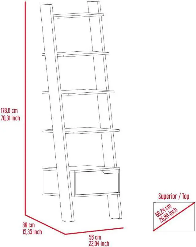Alt view image 6 of 6 - Hamburg Ladder Bookcase, Five Open Shelves, One Drawer