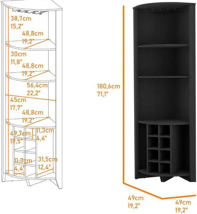 Alt view image 5 of 6 - Bouvet Corner Bar Cabinet, Three Shelves, Eight Wine Cubbies, Two Side Shelves